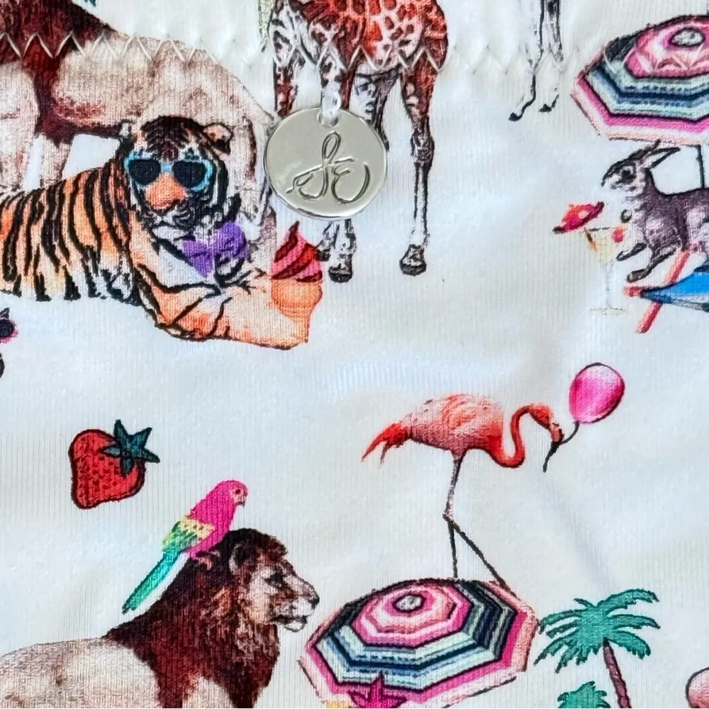 SAM EDELMAN Swim Bottom Pool Animals Print Size Large White NWT